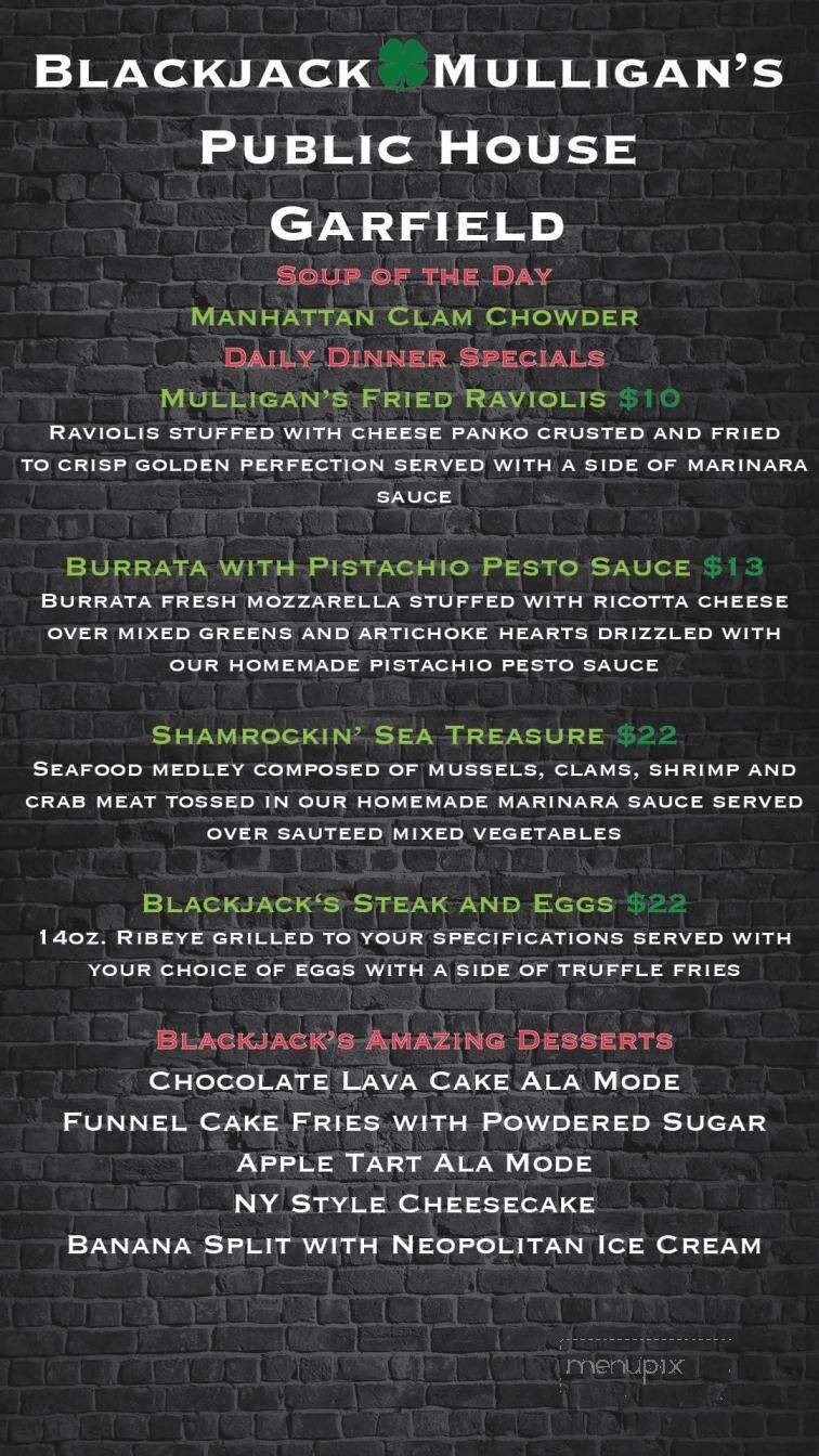 Blackjack Mulligan's Public House - Garfield, NJ menu_pic