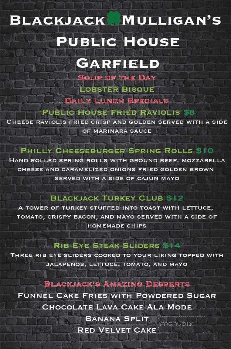 Blackjack Mulligan's Public House - Garfield, NJ menu_pic