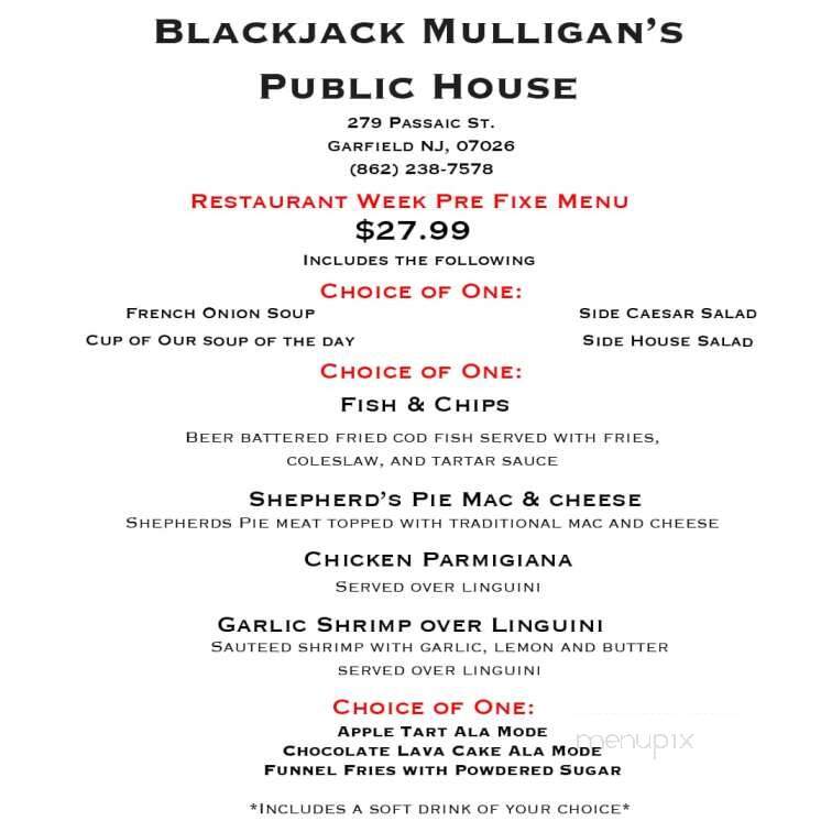 Blackjack Mulligan's Public House - Garfield, NJ menu_pic
