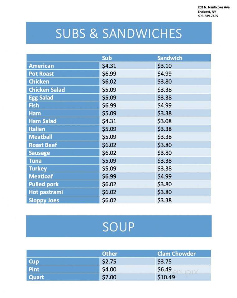 Jim Roma's Bakery - Endicott, NY menu_pic