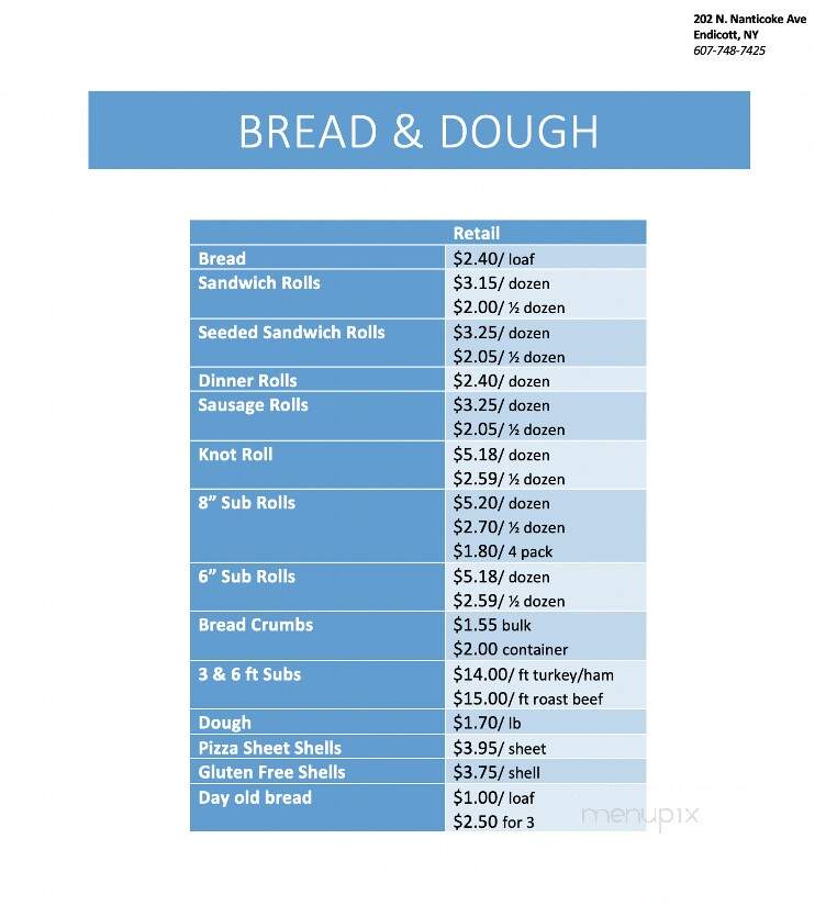 Jim Roma's Bakery - Endicott, NY menu_pic