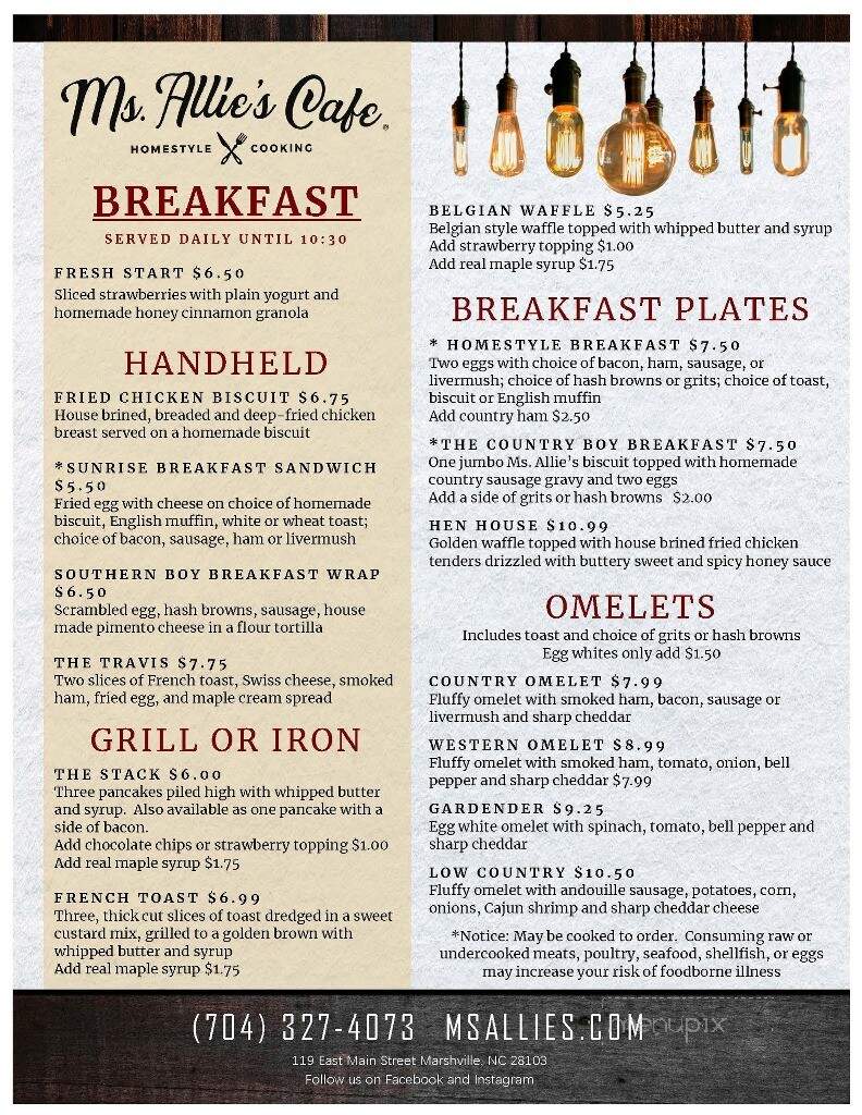 Ms Allie's Cafe - Marshville, NC menu_pic