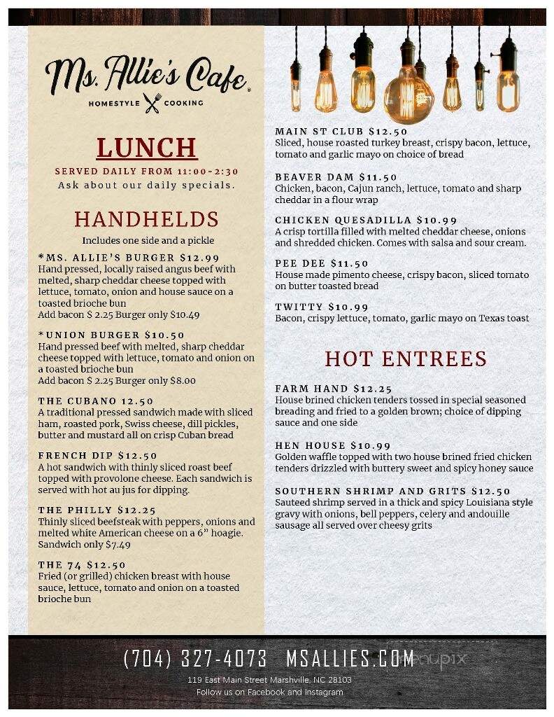 Ms Allie's Cafe - Marshville, NC menu_pic