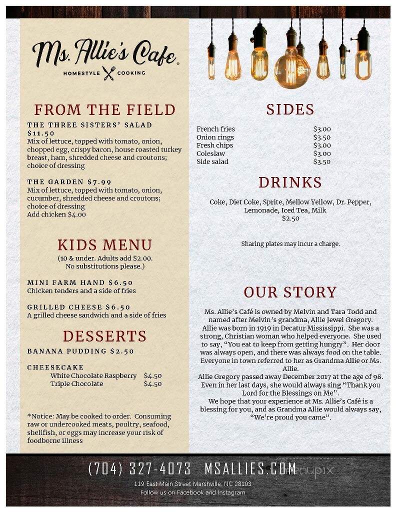 Ms Allie's Cafe - Marshville, NC menu_pic