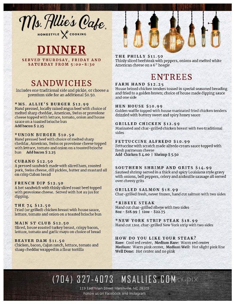 Ms Allie's Cafe - Marshville, NC menu_pic