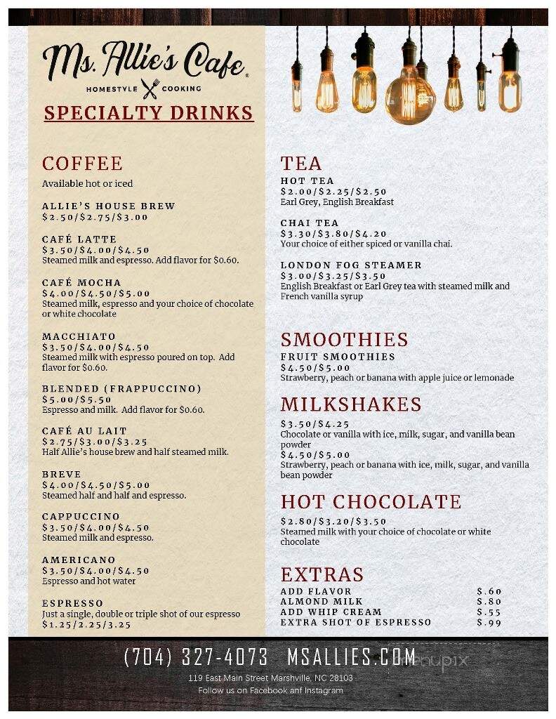 Ms Allie's Cafe - Marshville, NC menu_pic