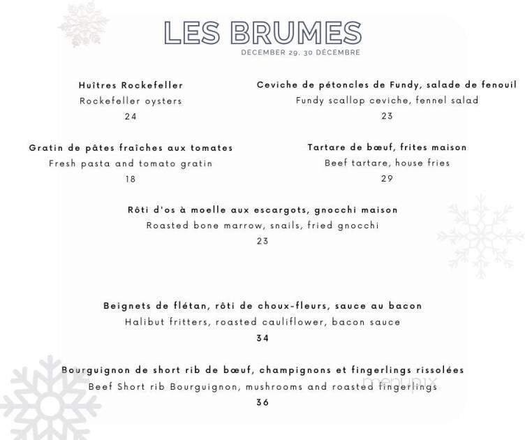 Les Brumes du Coude - Moncton, NB menu_pic