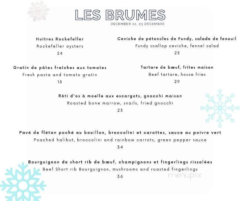 Les Brumes du Coude - Moncton, NB menu_pic
