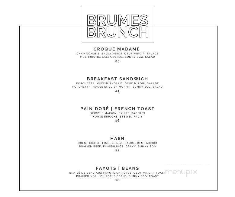 Les Brumes du Coude - Moncton, NB menu_pic