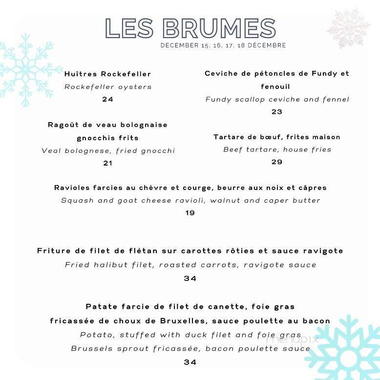 Les Brumes du Coude - Moncton, NB menu_pic