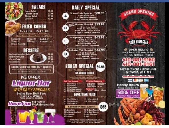 Boom Boom Crab Seafood - Baltimore, MD menu_pic