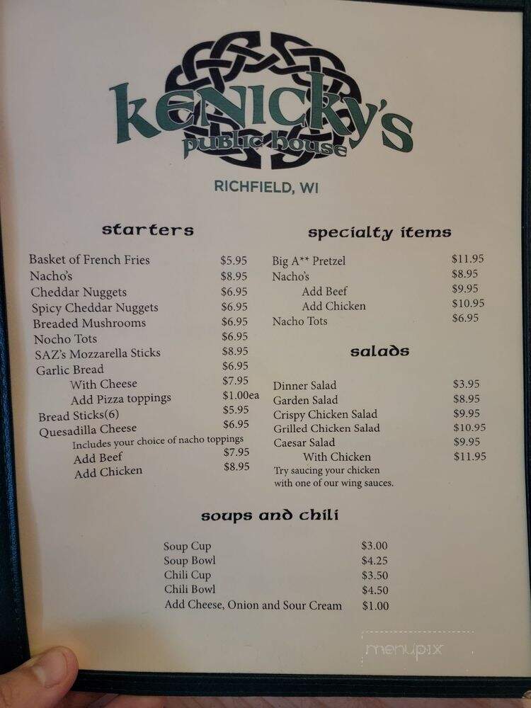 Kenicky's Public House - Richfield, WI menu_pic
