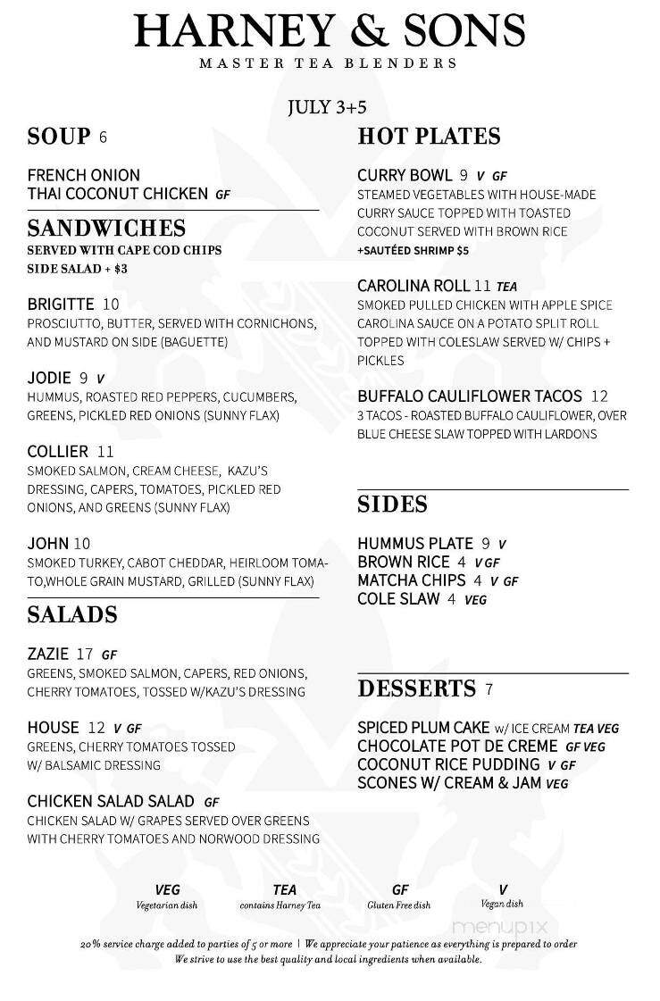 Harney & Sons Tasting Room - Millerton, NY menu_pic