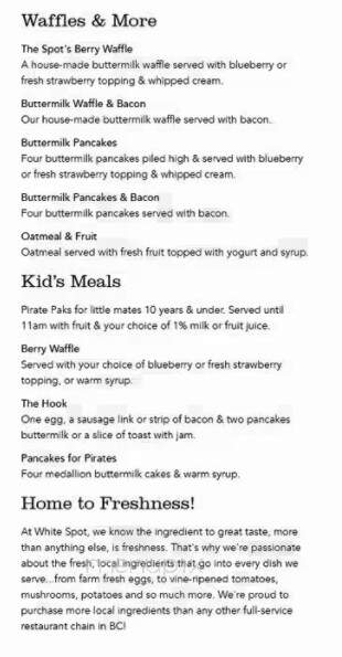 White Spot Restaurant - Maple Ridge, BC menu_pic