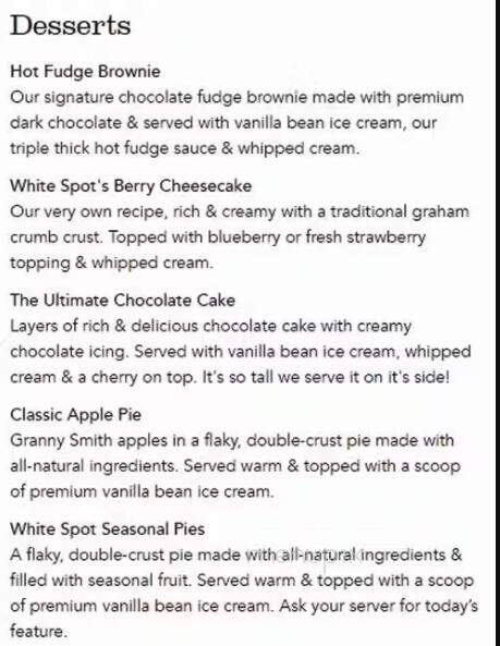 White Spot Restaurant - Maple Ridge, BC menu_pic