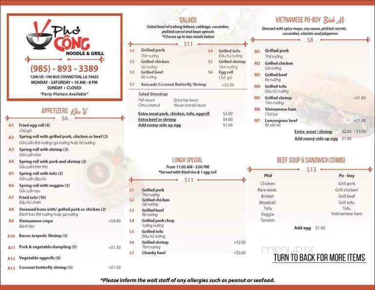 Pho Cong Noodles & Grill - Covington, LA menu_pic