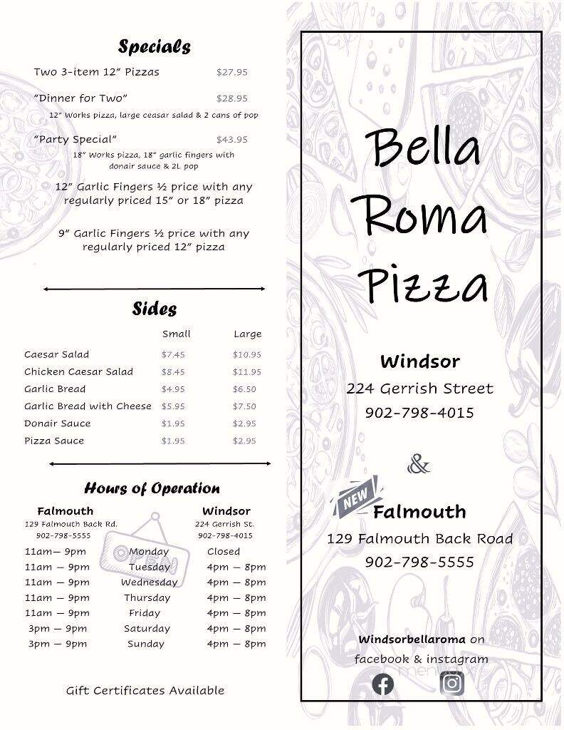 Bella Roma Pizza - Windsor, NS