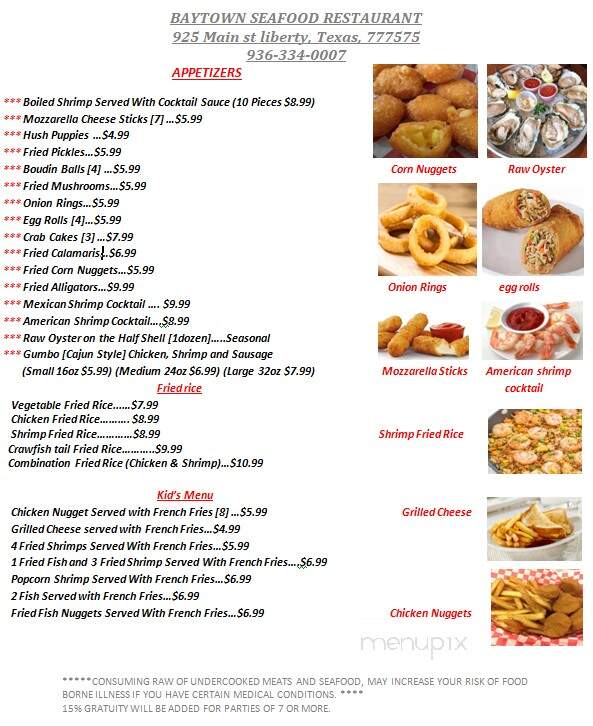 Baytown Seafood Restaurant - Liberty, TX menu_pic