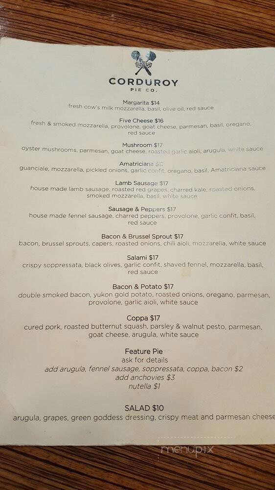 Corduroy Pie Company - Vancouver, BC menu_pic