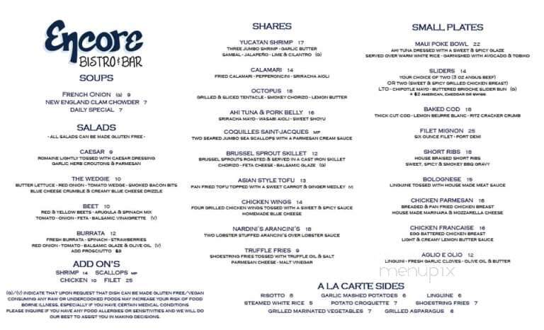Encore Bistro & Bar - Dennis, MA menu_pic
