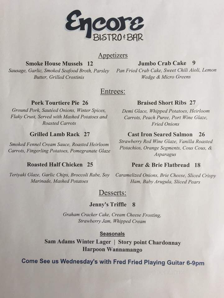 Encore Bistro & Bar - Dennis, MA menu_pic