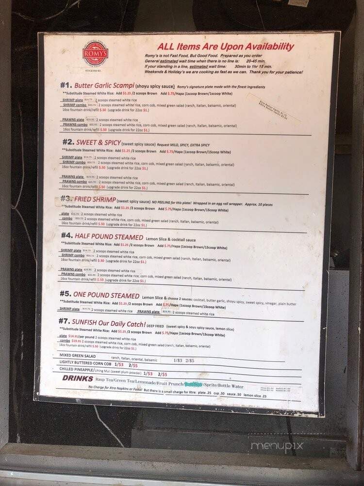 Romy's Kahuku Prawns & Shrimp - Kahuku, HI menu_pic