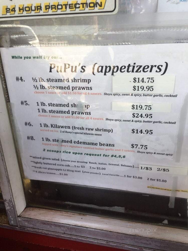 Romy's Kahuku Prawns & Shrimp - Kahuku, HI menu_pic