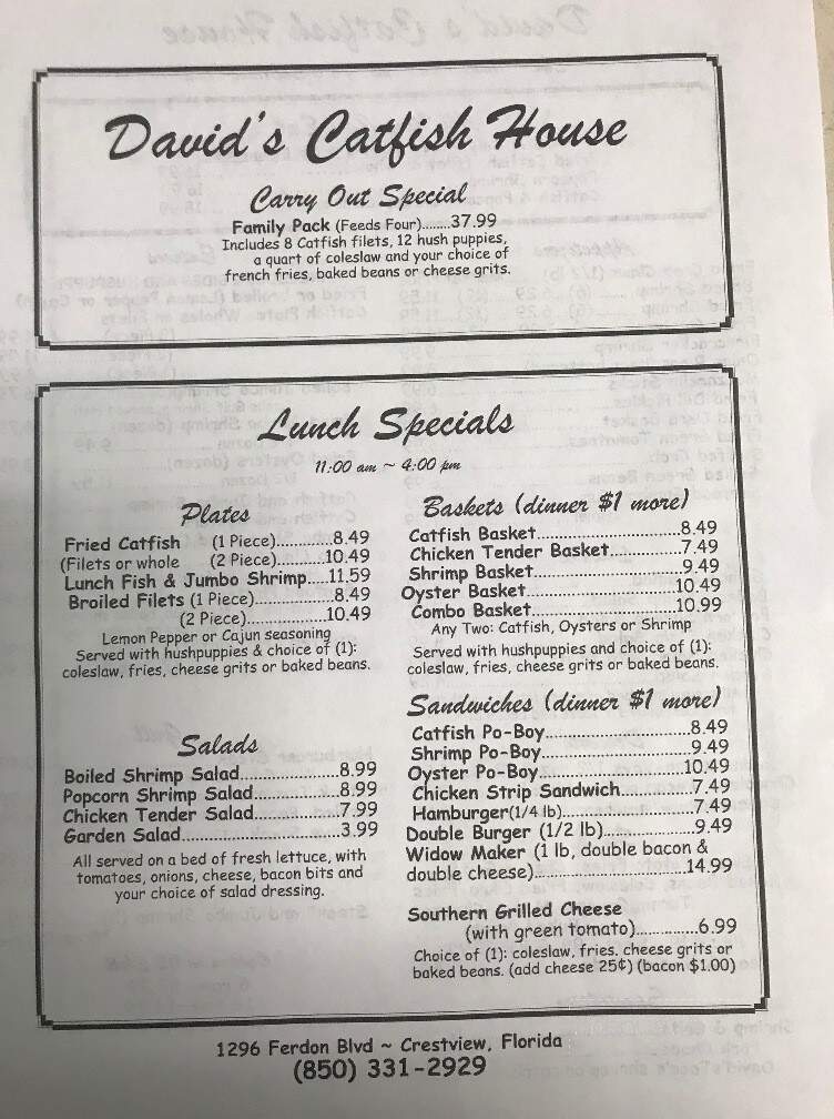David's Catfish House - Crestview, FL menu_pic