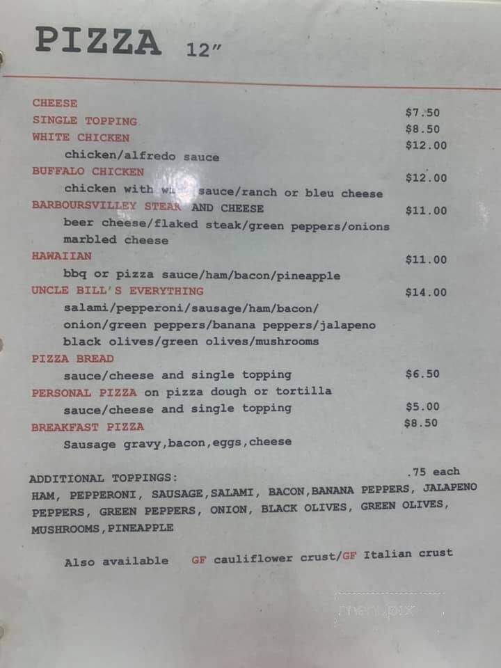Uncle Bill's Pub and Grill - Barboursville, WV menu_pic