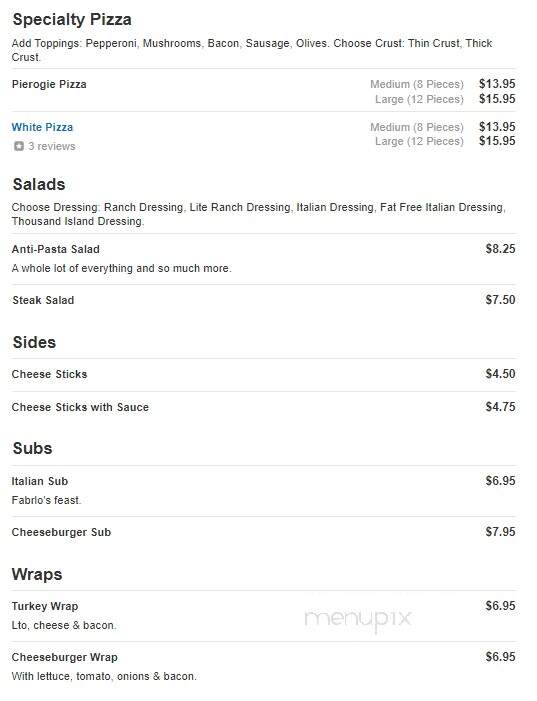 West Newton Pizza House - West Newton, PA menu_pic