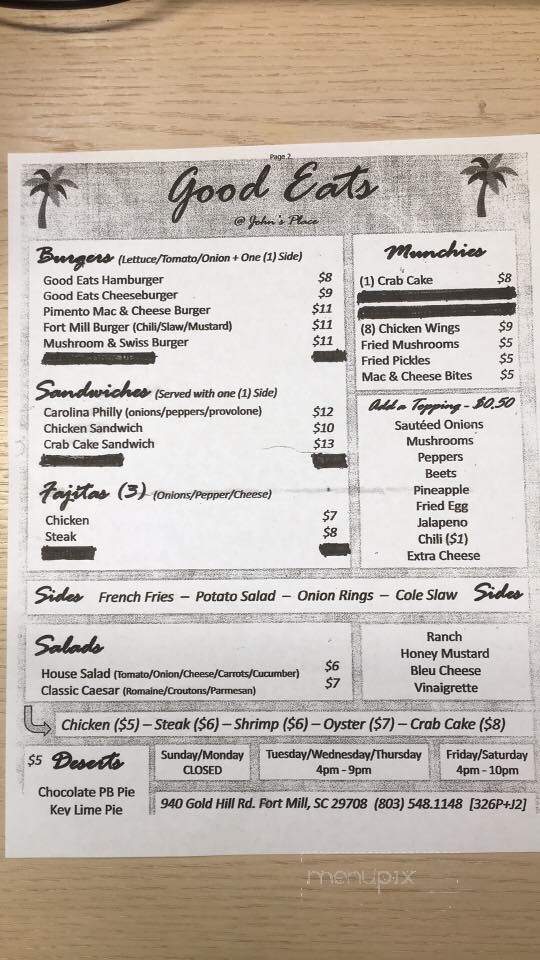 John's Place - Fort Mill, SC menu_pic