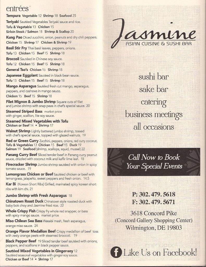 Jasmine Restaurant - Wilmington, DE menu_pic