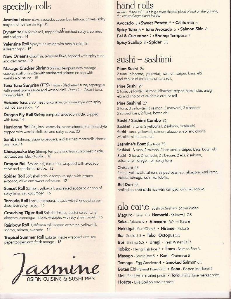 Jasmine Restaurant - Wilmington, DE menu_pic