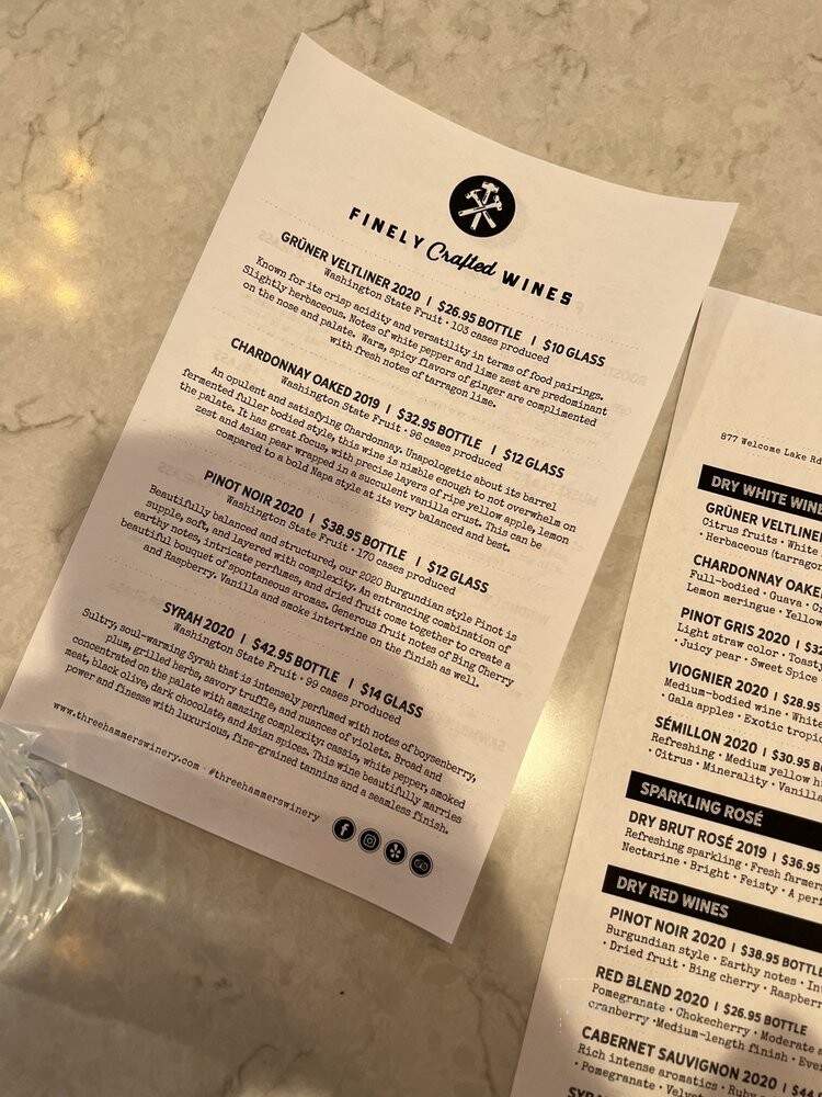 Three Hammers Winery - Hawley, PA menu_pic