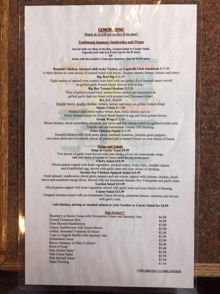 The Jammery - Kelowna, BC menu_pic
