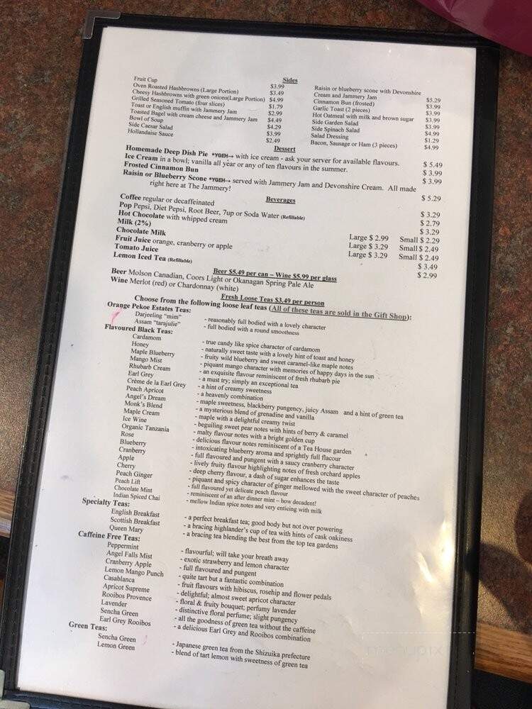 The Jammery - Kelowna, BC menu_pic
