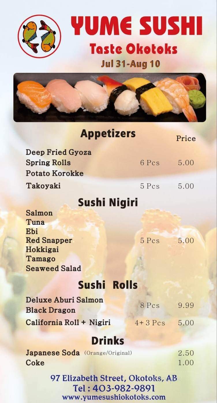 Yume Sushi - Okotoks, AB menu_pic