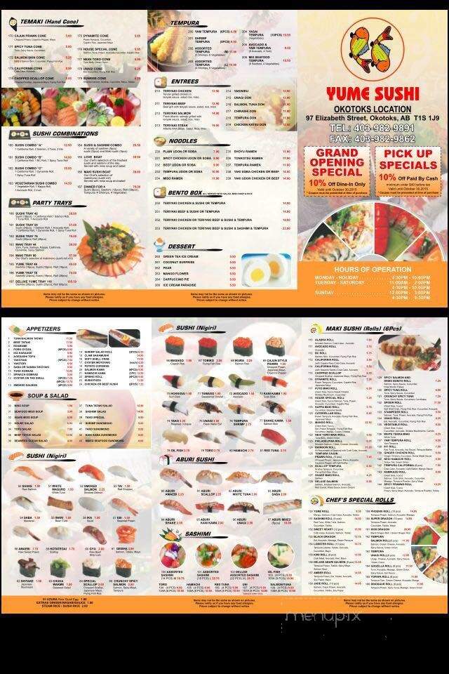Yume Sushi - Okotoks, AB menu_pic