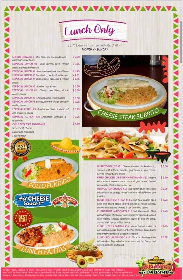 Armando's Mexican Restaurant - Santee, SC menu_pic