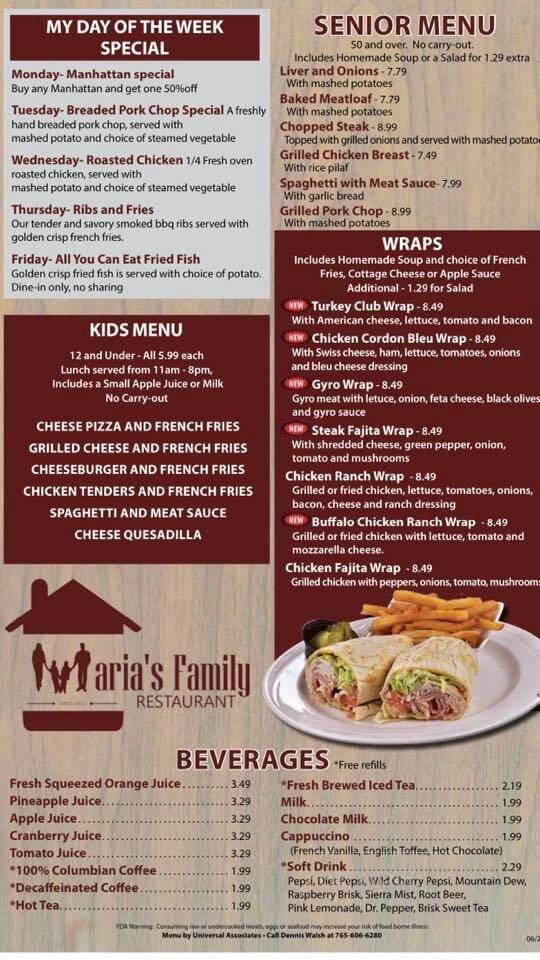 Maria's Family Restaurant - Warsaw, IN menu_pic