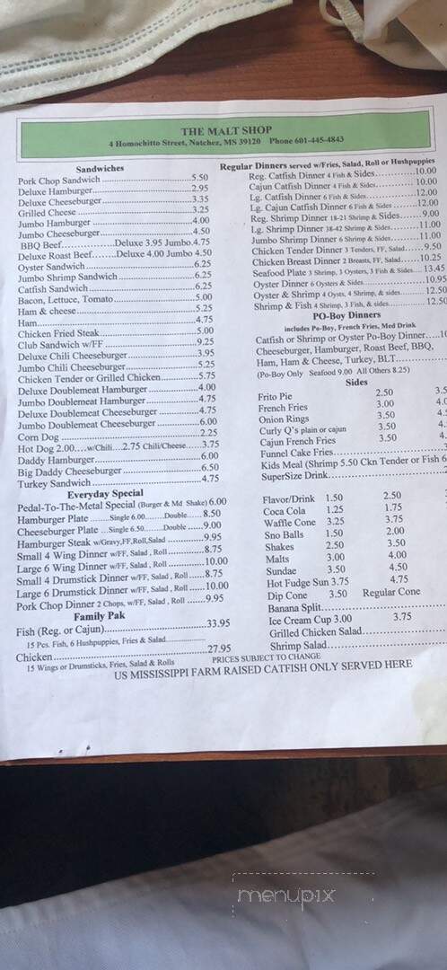 Malt Shop - Natchez, MS menu_pic