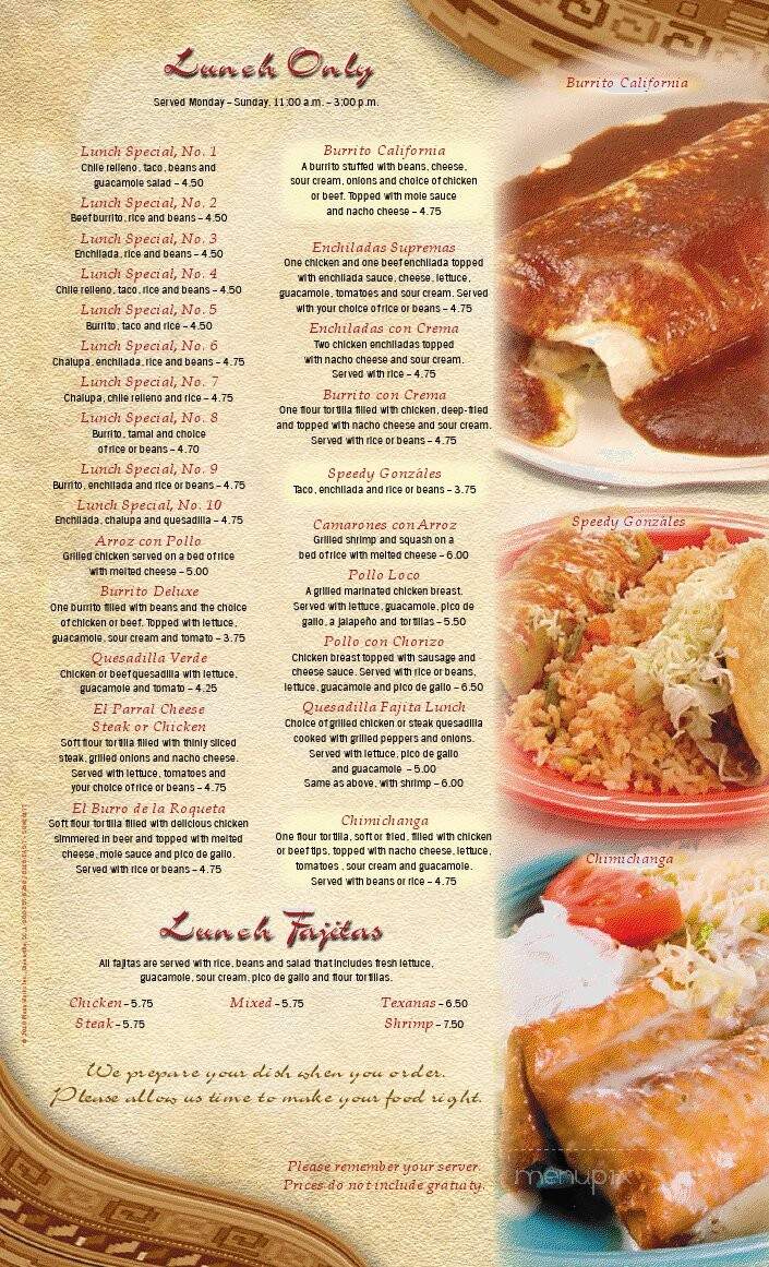 El Parral Mexican Restaurant - Eden, NC menu_pic