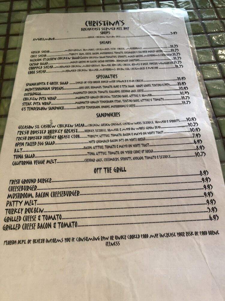 Christina's Restaurant - Delray Beach, FL menu_pic