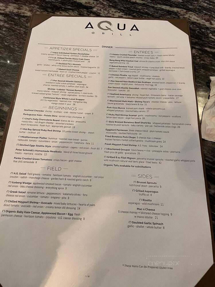 Aqua Grill - Ponte Vedra Beach, FL menu_pic
