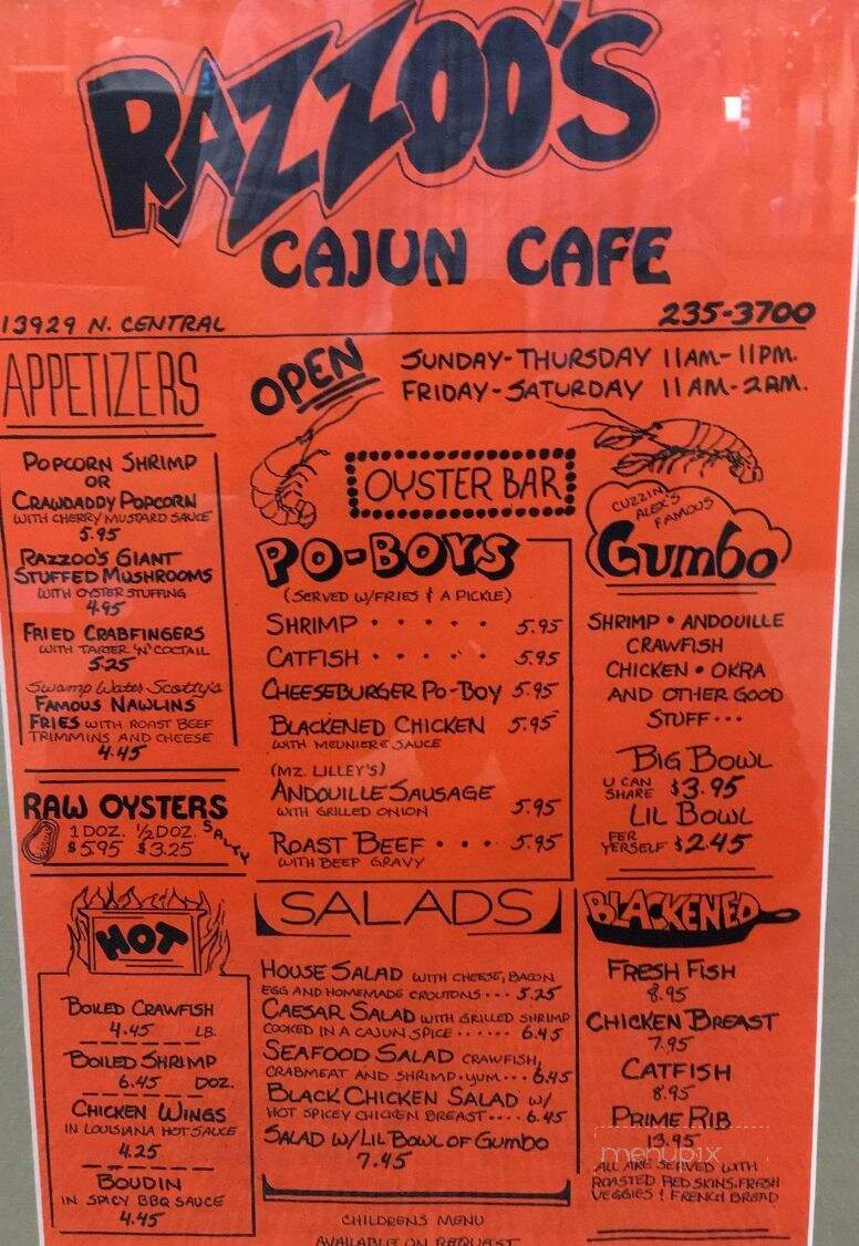 Razzoo's Cajun Cafe - Stafford, TX menu_pic