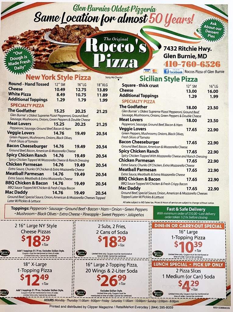 Rocco's Pizzeria - Glen Burnie, MD menu_pic
