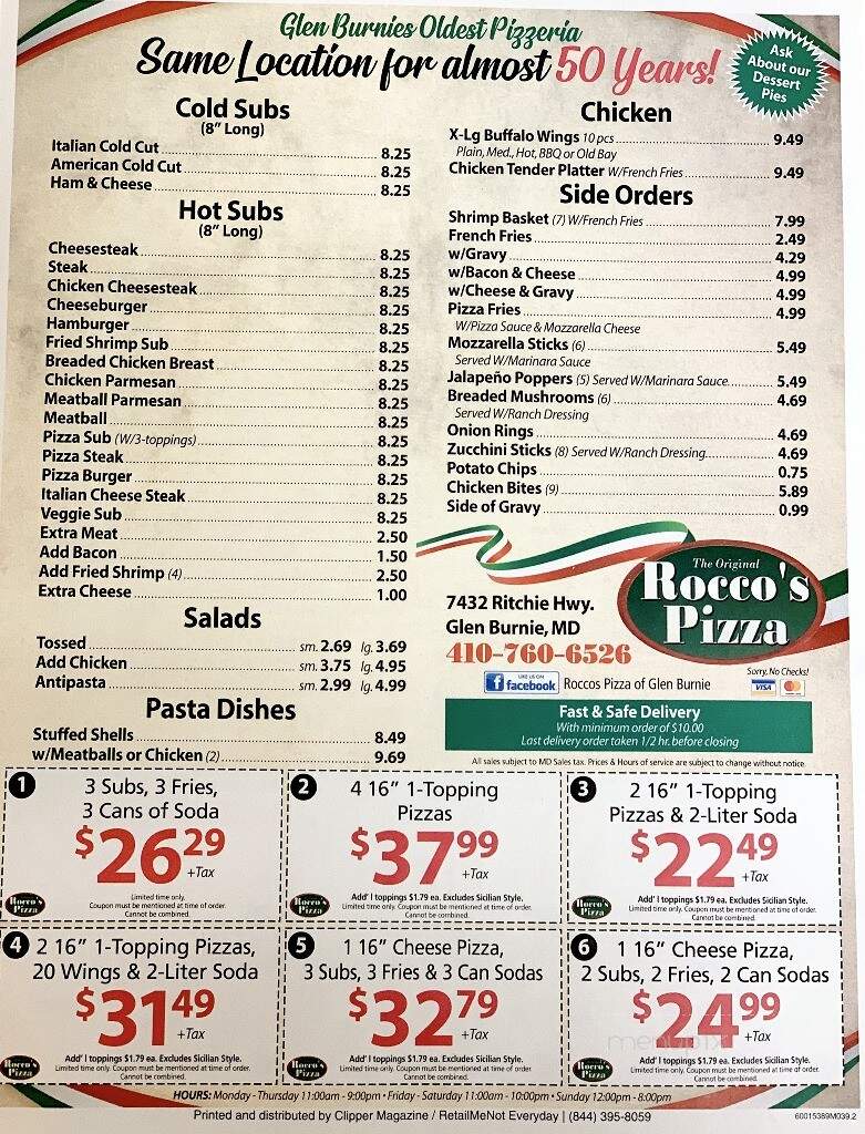 Rocco's Pizzeria - Glen Burnie, MD menu_pic