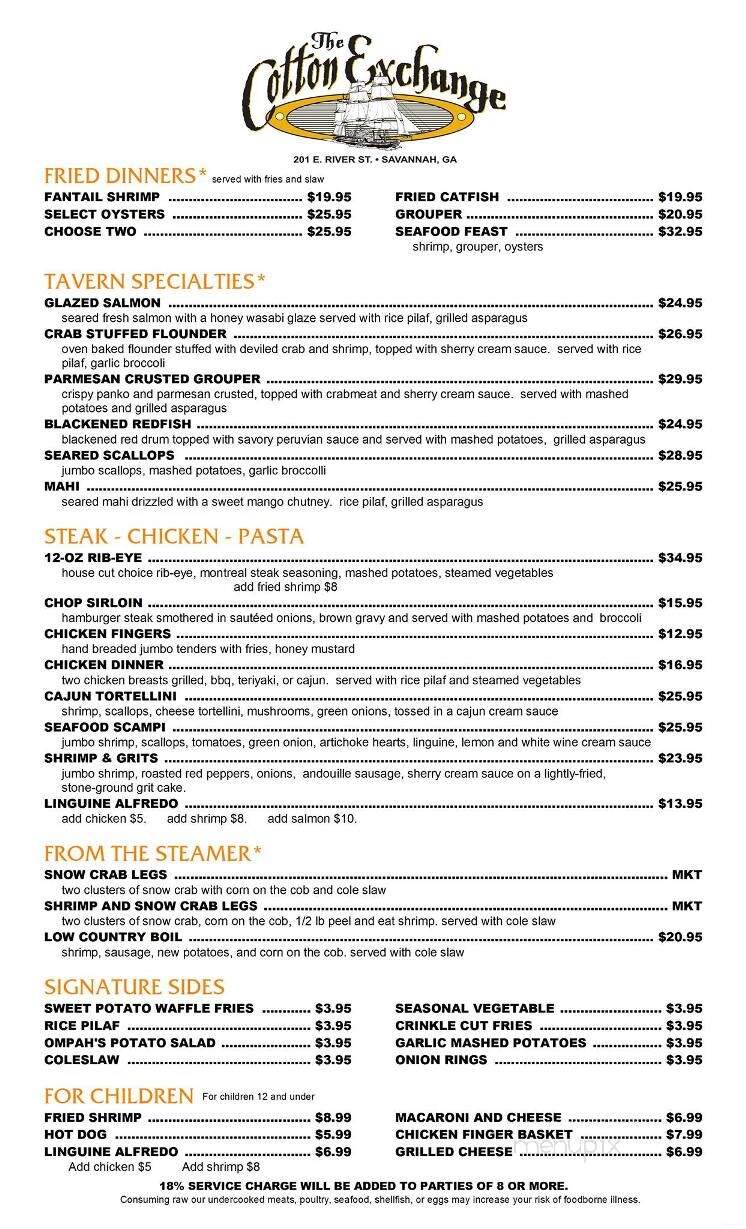Cotton Exchange - Savannah, GA menu_pic