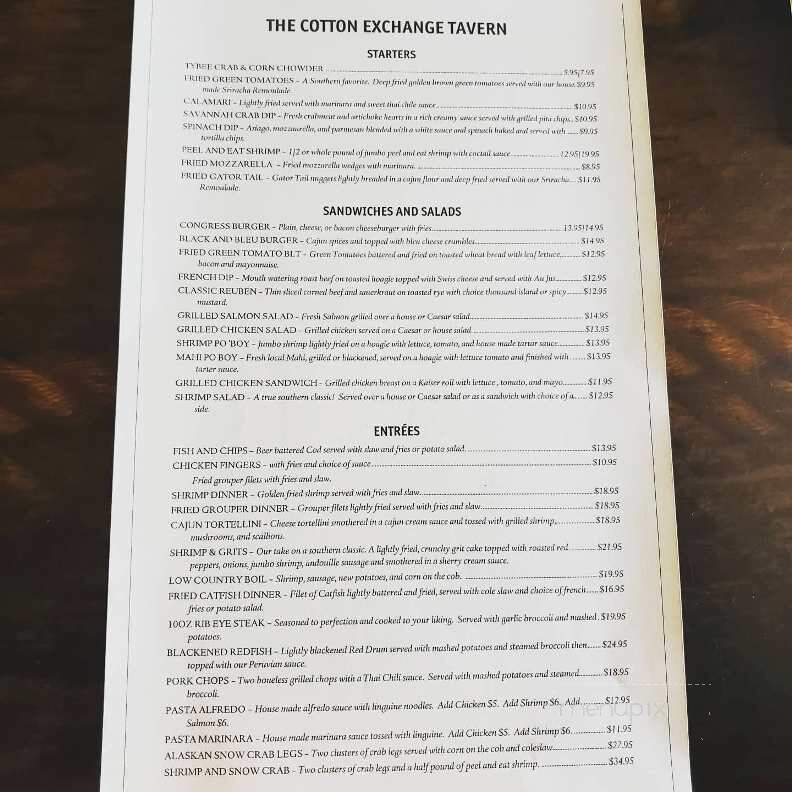 Cotton Exchange - Savannah, GA menu_pic