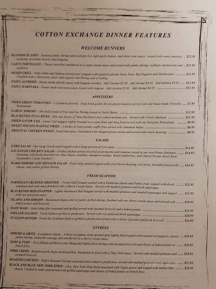 Cotton Exchange - Savannah, GA menu_pic